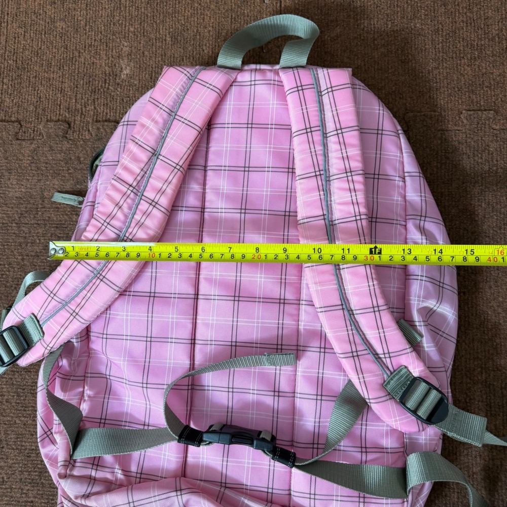 LL Bean Backpack Pink Plaid School Travel Bag Reflective Strip Organizer Pocket - Picture 6 of 8